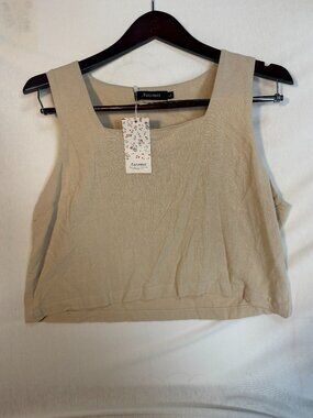 Automet Linen Blend Crop Top NWT Size L Beige Square Neck Tank Summer Minimalist